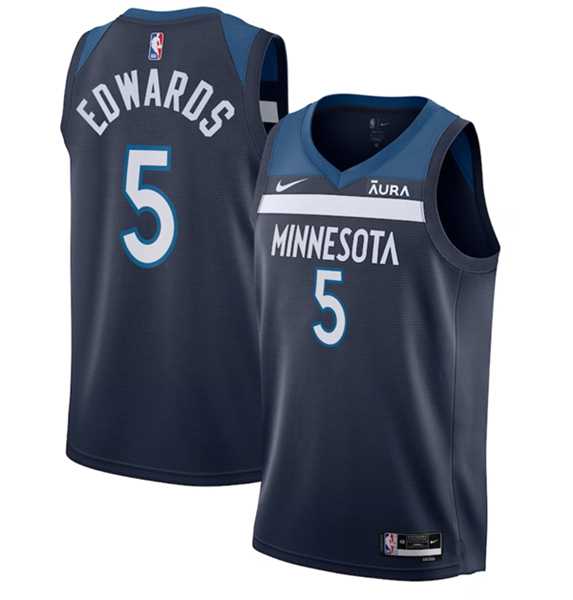 Men%27s Minnesota Timberwolves #5 Anthony Edwards Navy Icon Edition Stitched Jersey Dzhi